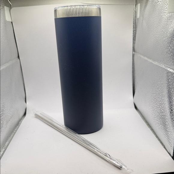 None Other - Navy Blue Stainless Steel 20 oz Tumbler with Clear Lid, reusable straw/brush